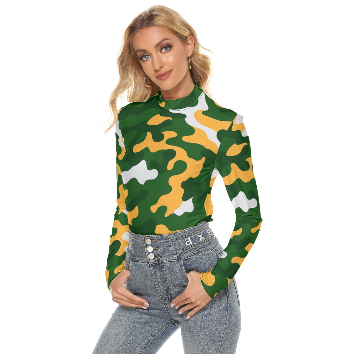 Green Bay Football Game Day All Over Print Women's Stretchable Turtleneck Top