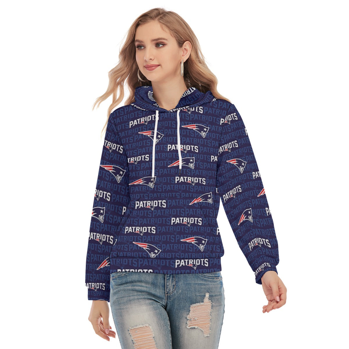 New England Football Game Day All-Over Print Women's Slim Pullover Hoodie