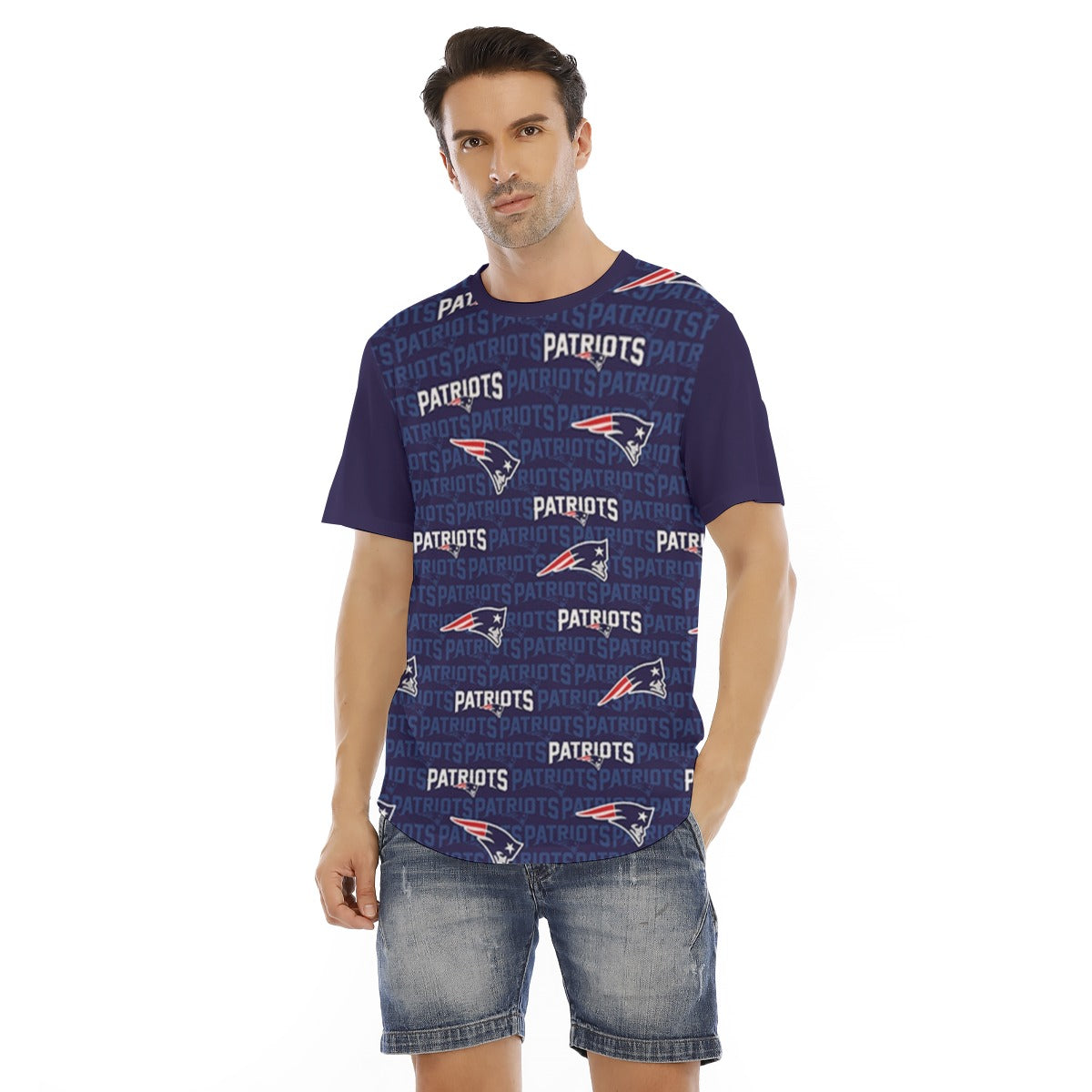 New England Football Game Day All-Over Print Men's Short Sleeve Rounded Hem T-shirt