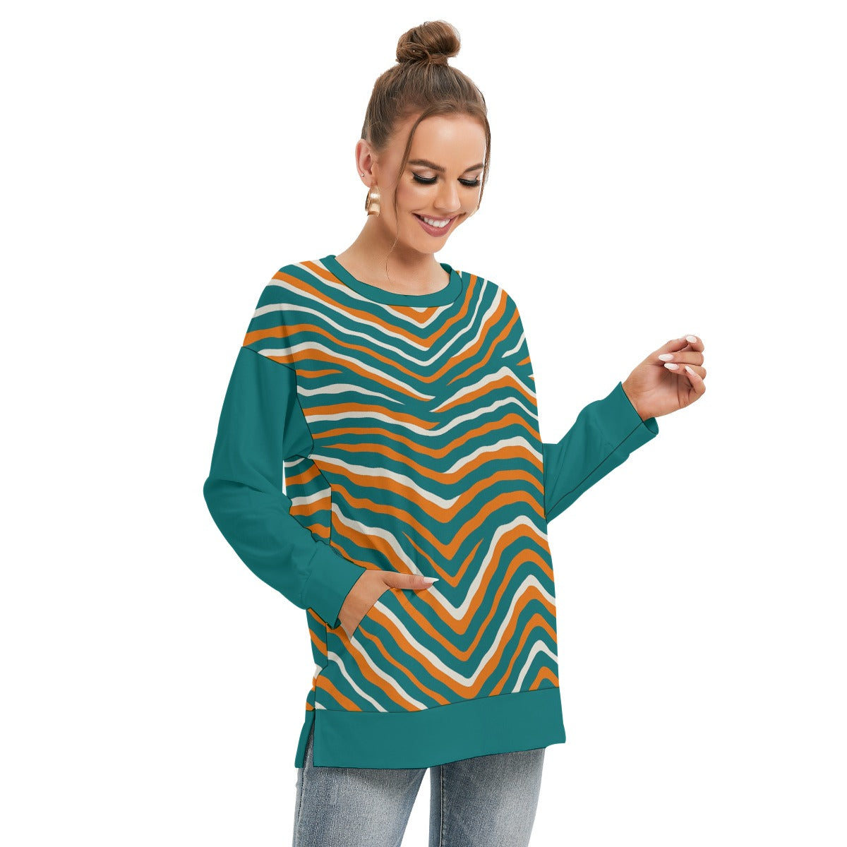 Miami Football Game Day All-Over Print Women's Side Split O-neck Sweatshirt