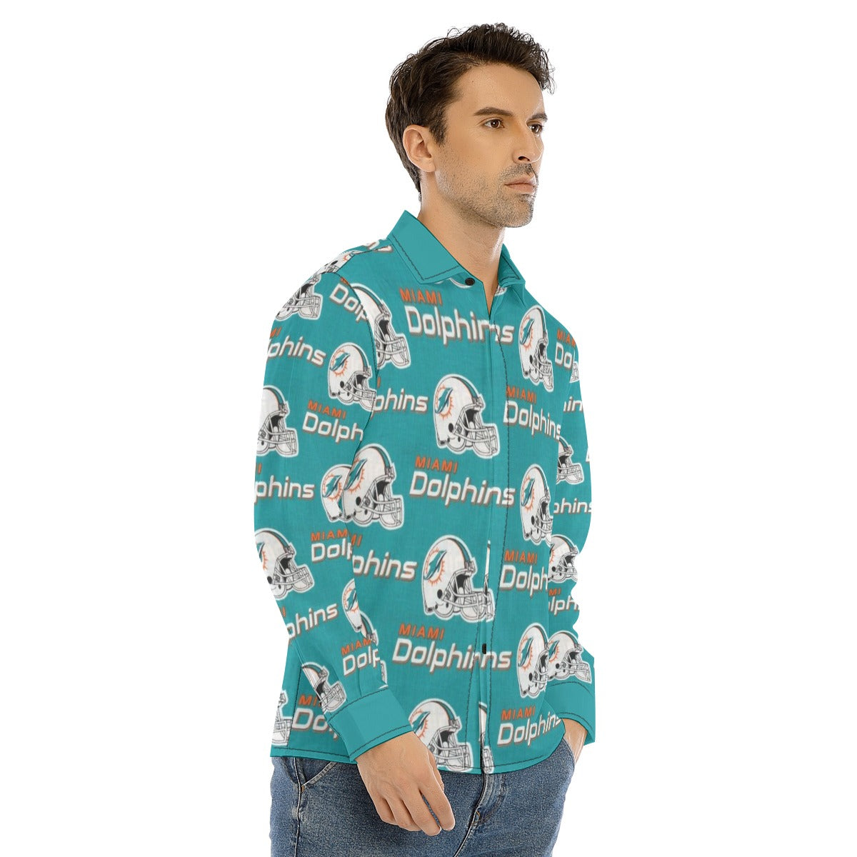 Miami Football Game Day All-Over Print Men's Lapel Collar Shirt With Concealed Placket