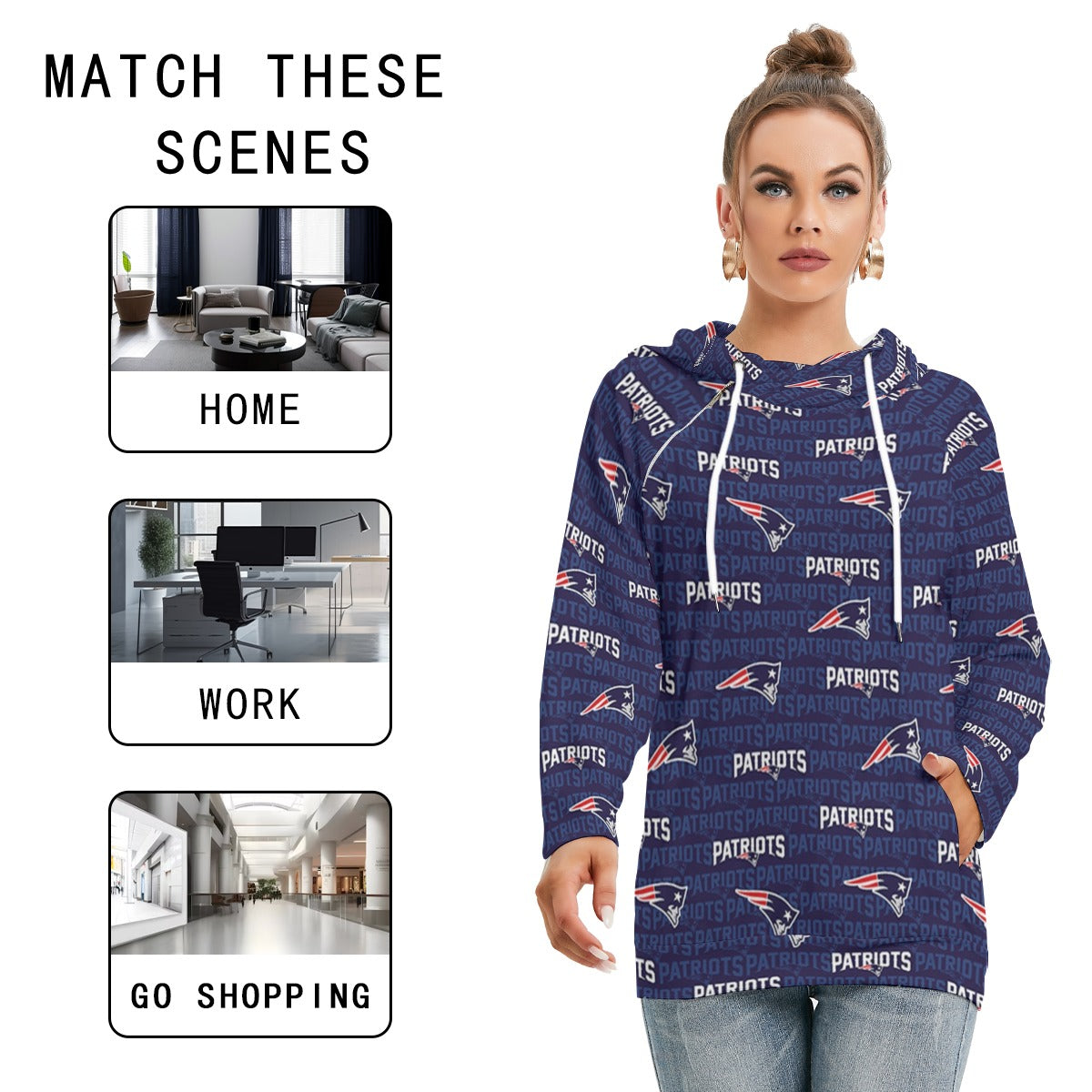 New England Football Game Day All-Over Print Women's Hoodie With Double Hood
