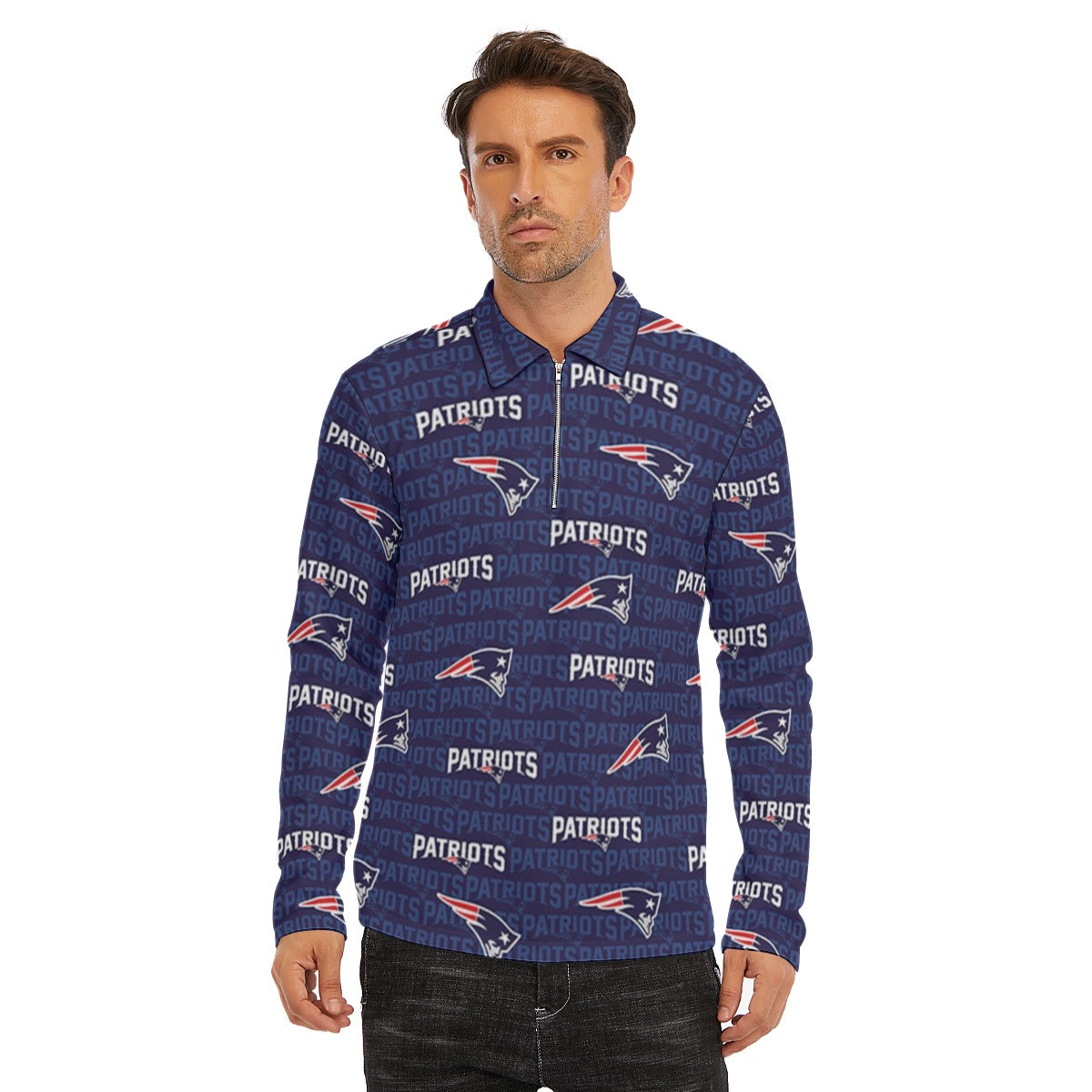 New England Football Game Day All-Over Print Men's Lapel T-shirt With Neckline Zipper Closure