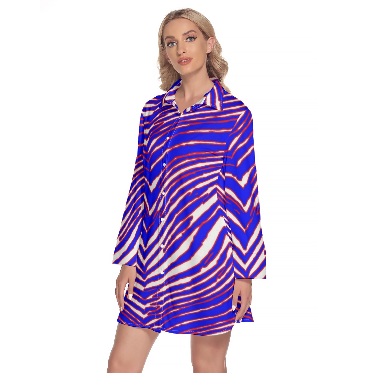 Buffalo Bills Zubaz Women's Lapel Shirt Dress With Long Sleeve