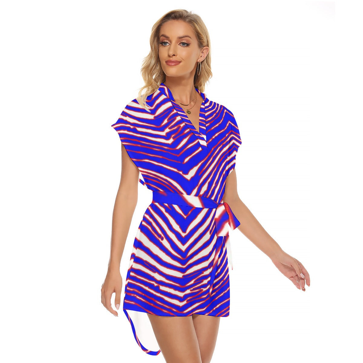 Buffalo Bills Zubaz Women's Stand-up Collar Casual Dress With Belt