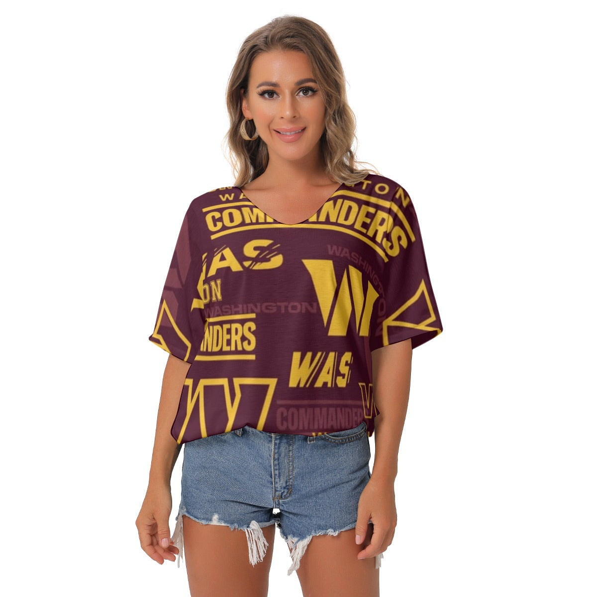 Washington Commanders Women's Bat Sleeves V-Neck Blouse