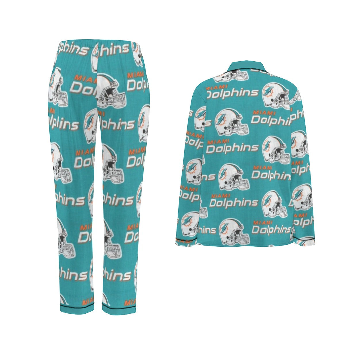 Miami Football Game Day All-Over Print Women's Long Sleeve Pajama Set With Black Contrast Piping