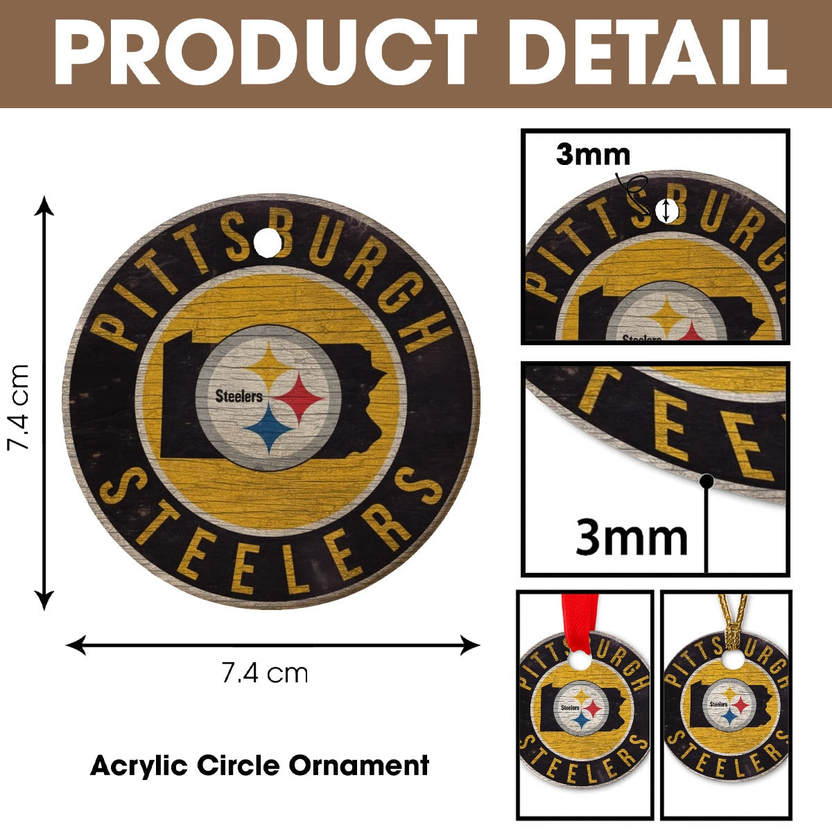 Pittsburgh Steelers Round Christmas Ceramic Decoration Ornaments
