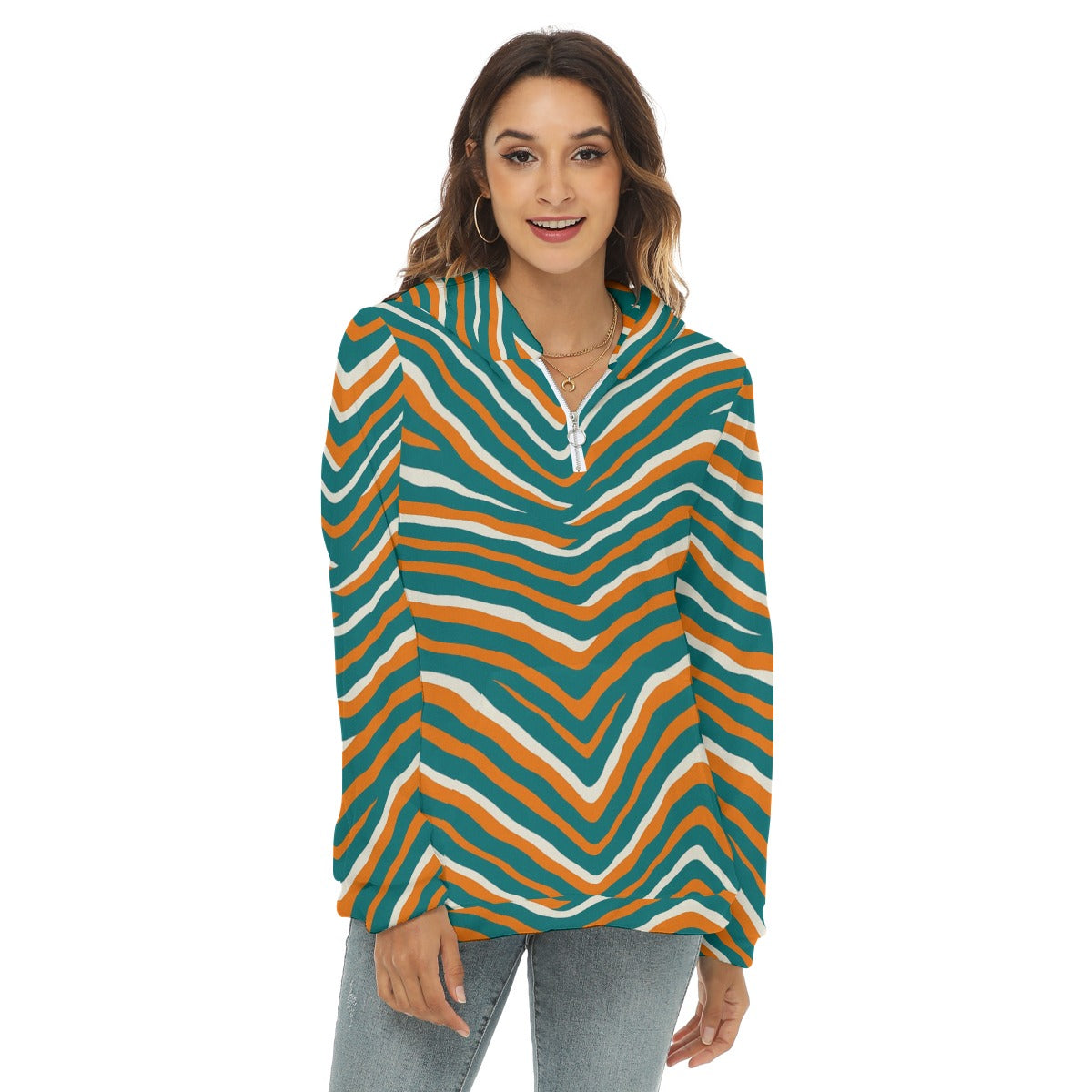 Miami Football Game Day All-Over Print Women's Borg Fleece Hoodie With Half Zip