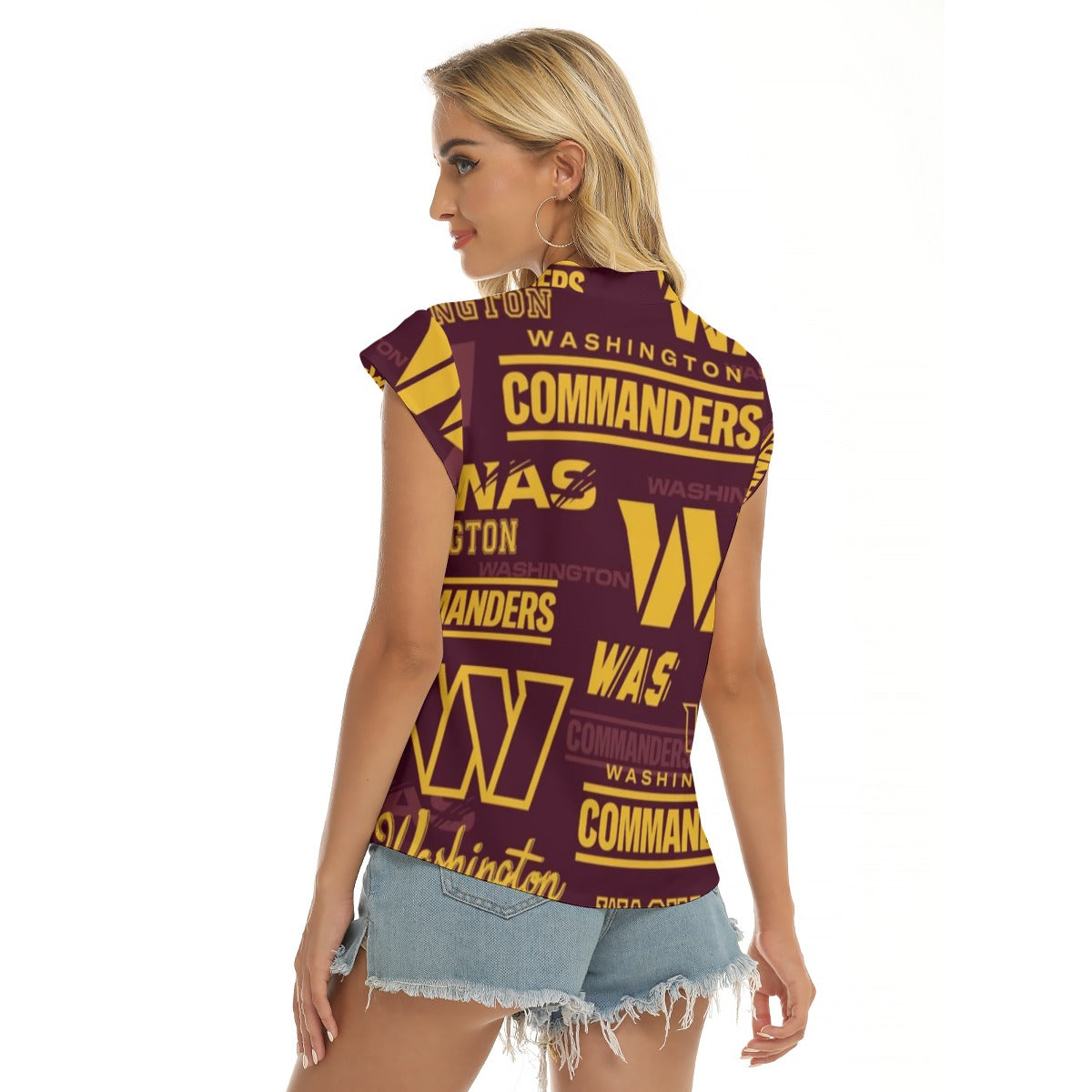 Washington Commanders Women's Stacked V-neck Short Sleeve Blouse