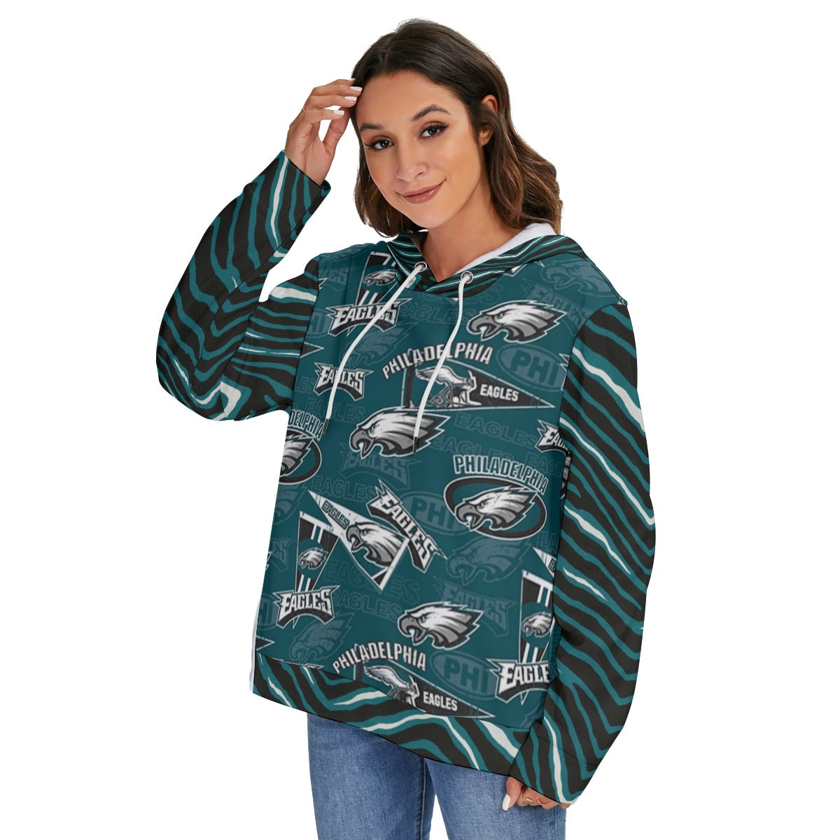 Philadelphia Football Game Day All-Over Print Women's Heavy Fleece Zip-on-the-Side Hoodie