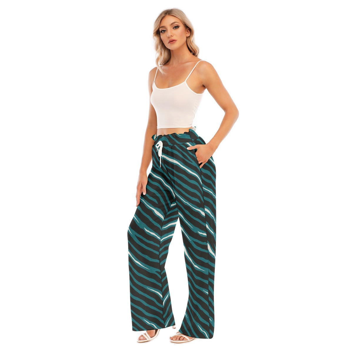 Philadelphia Football Game Day All-Over Print Women's Waist Fungus Edge Wide-leg Pants