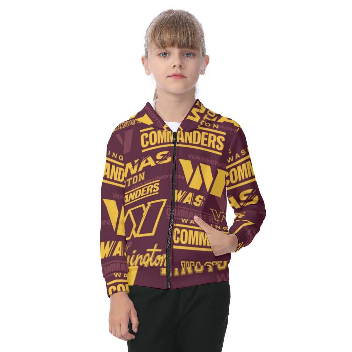 Washington Commanders Kid's Zip-up Hoodie With Patch Pocket