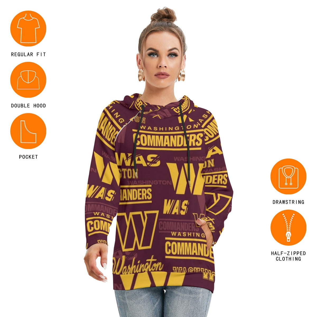 Washington Commanders Women's Hoodie With Double Hood