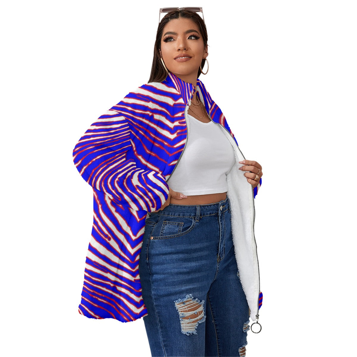 Buffalo Bills Zubaz Unisex Borg Fleece Stand-up Collar Coat With Zipper Closure(Plus Size)