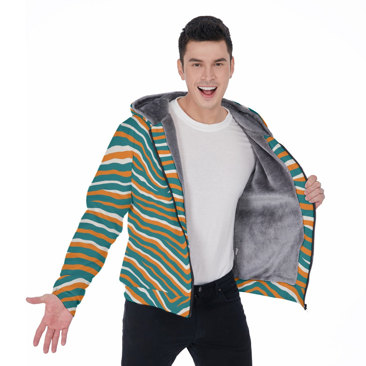 Miami Football Game Day All-Over Print Men's Sherpa Fleece Zip Up Hoodie
