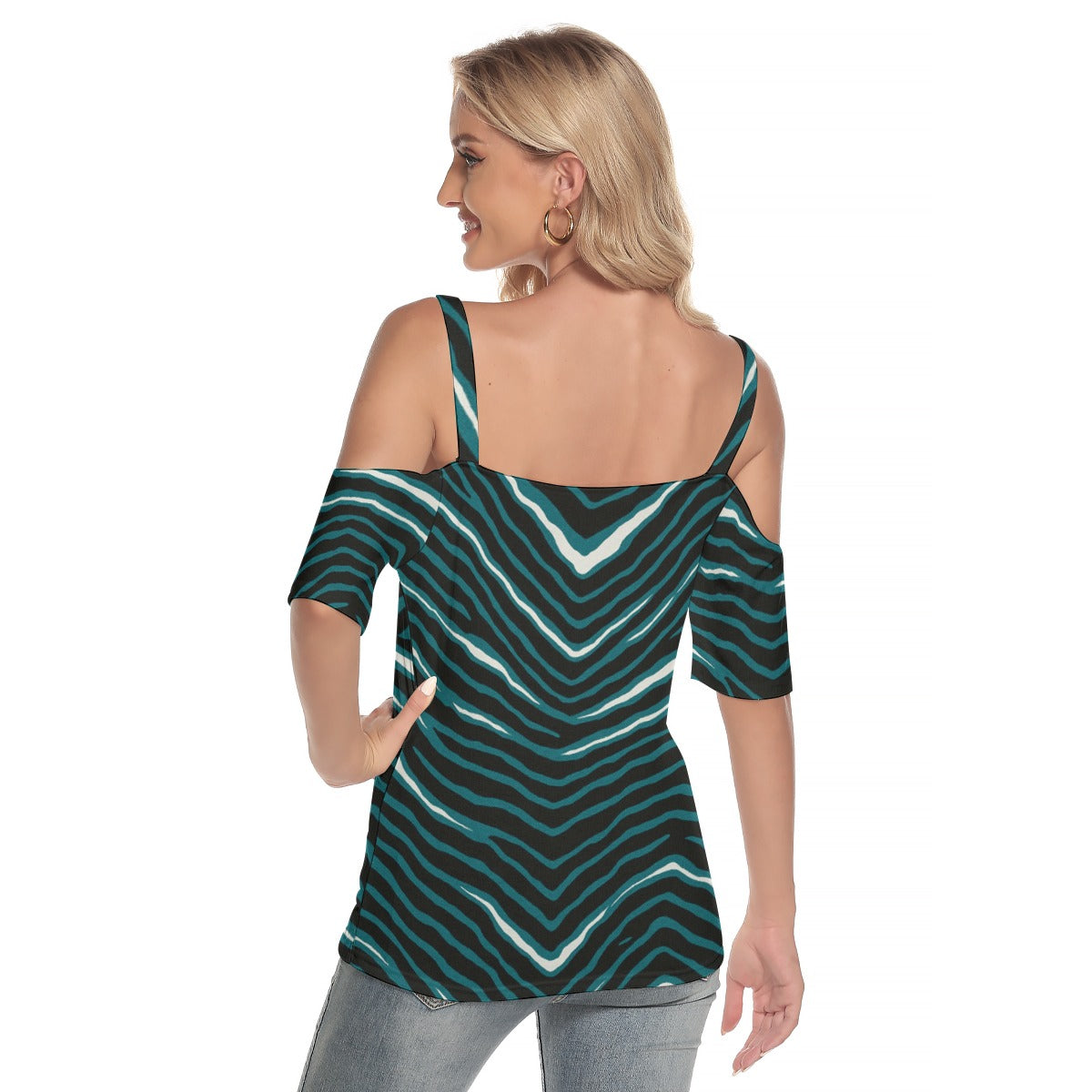 Philadelphia Football Game Day All-Over Print Women's Cold Shoulder T-shirt With Criss Cross Strips