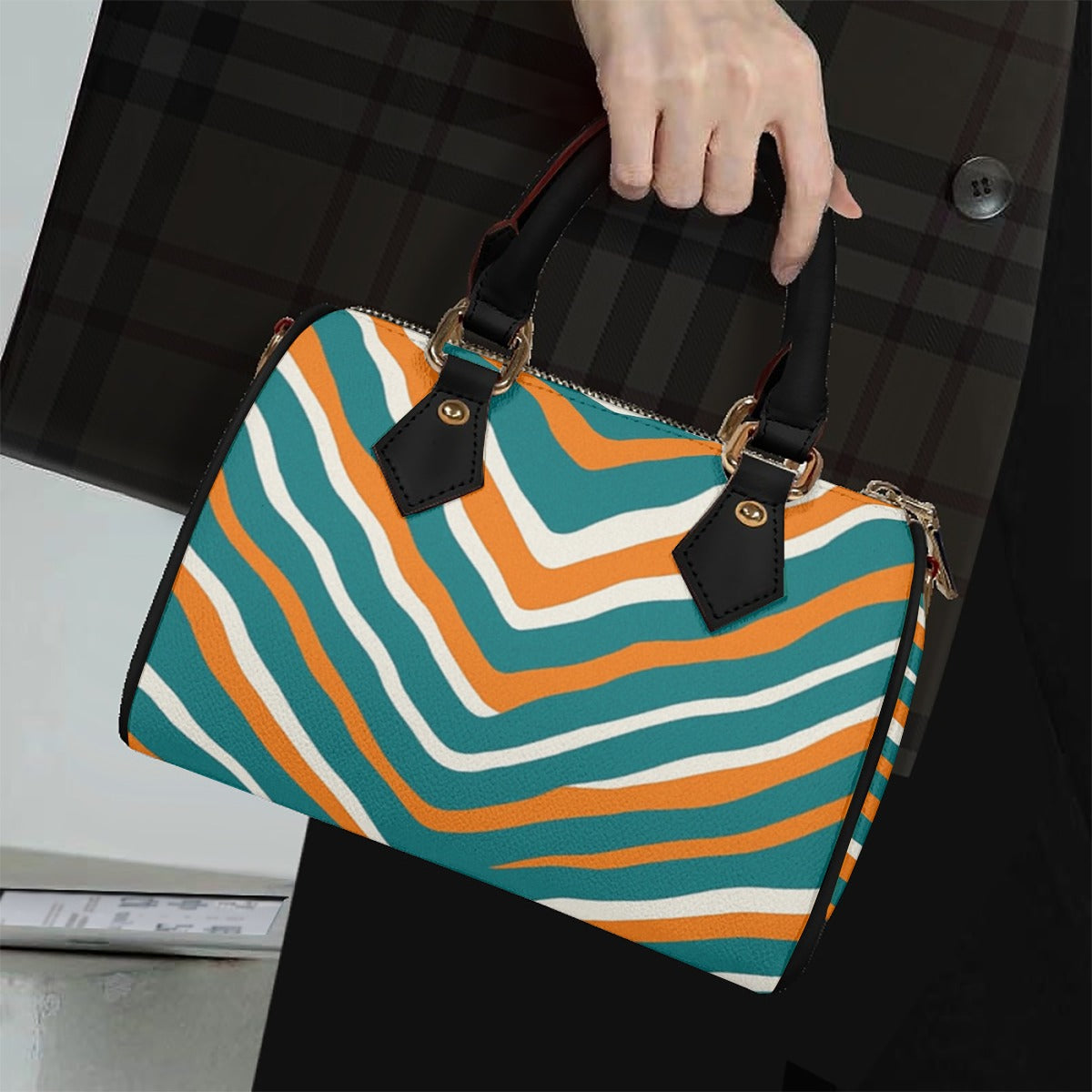 Miami Football Game Day Classic Barrel-Shaped PU Leather Handbag