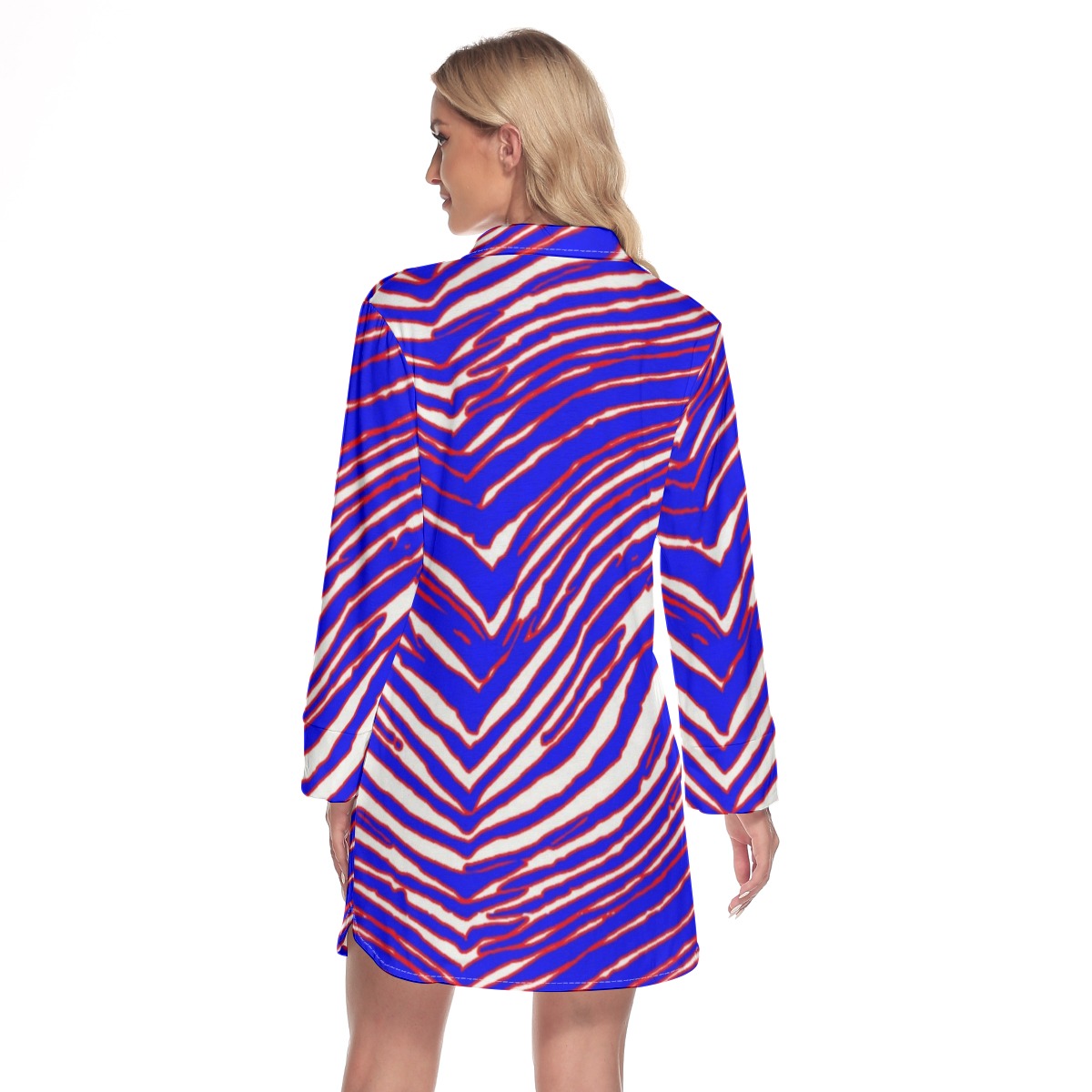 Buffalo Bills Zubaz Women's Lapel Shirt Dress With Long Sleeve