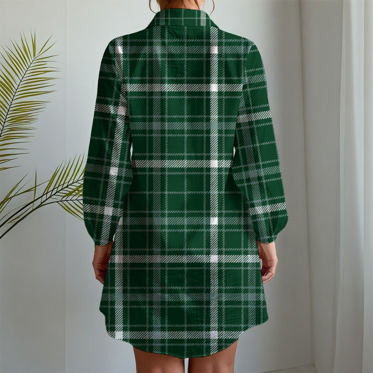 Michigan State Tartan Plaid Spartans Women's Long Sleeve Shirt Dress