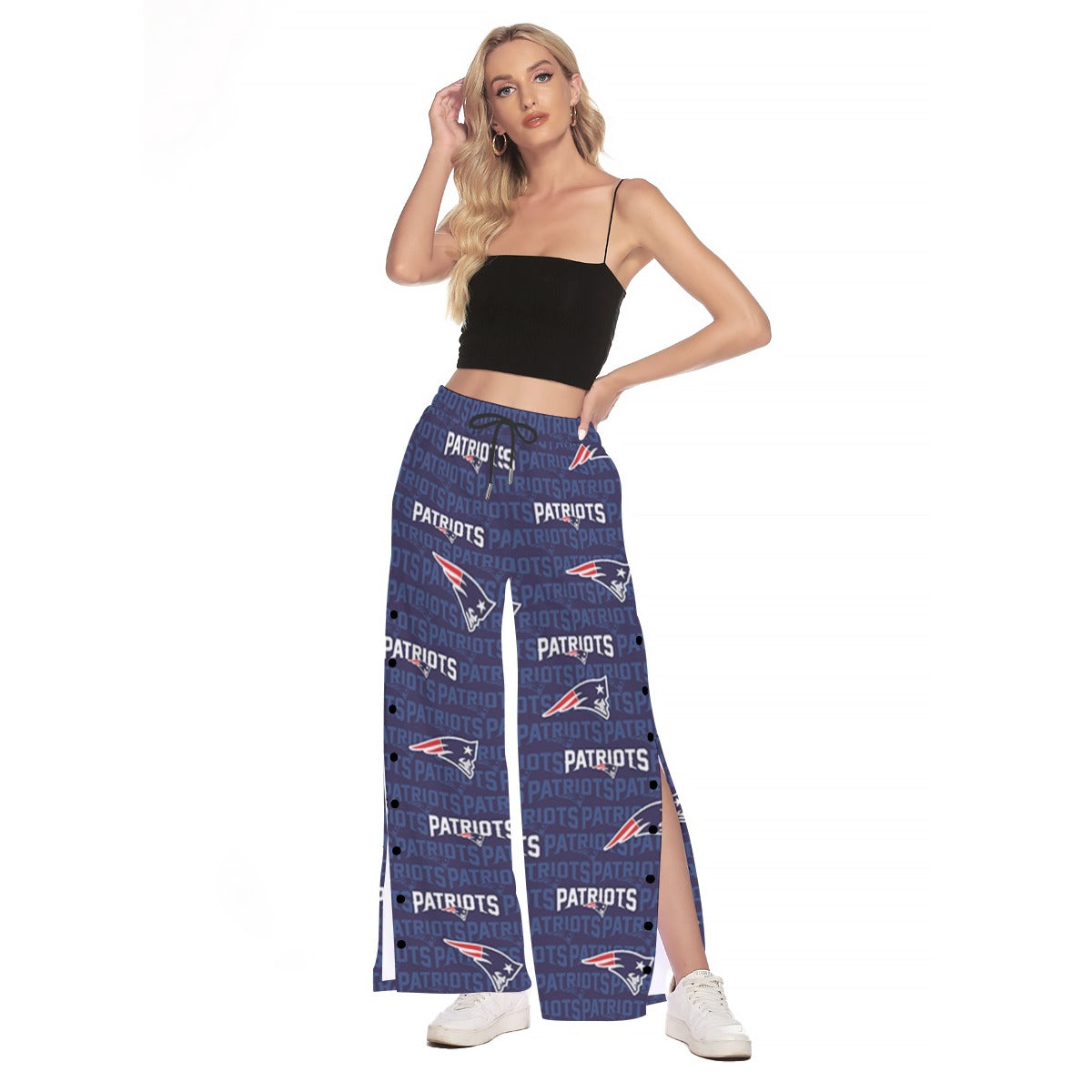 New England Football Game Day All-Over Print Women's Side Slit Snap Button Trousers