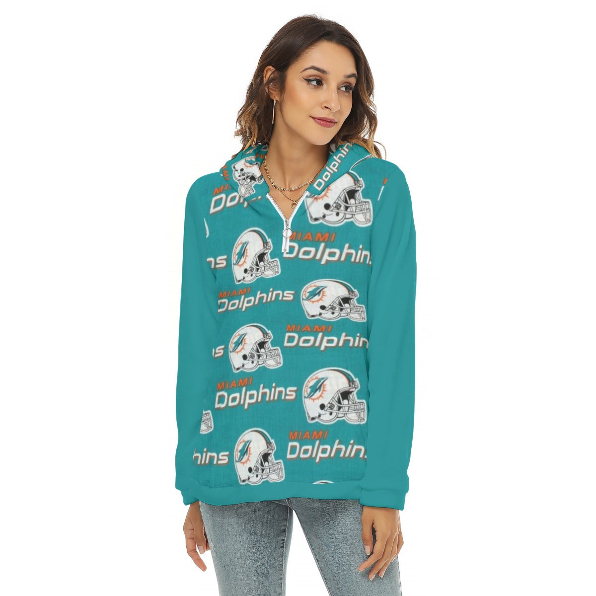 Miami Football Game Day All-Over Print Women's Borg Fleece Hoodie With Half Zip