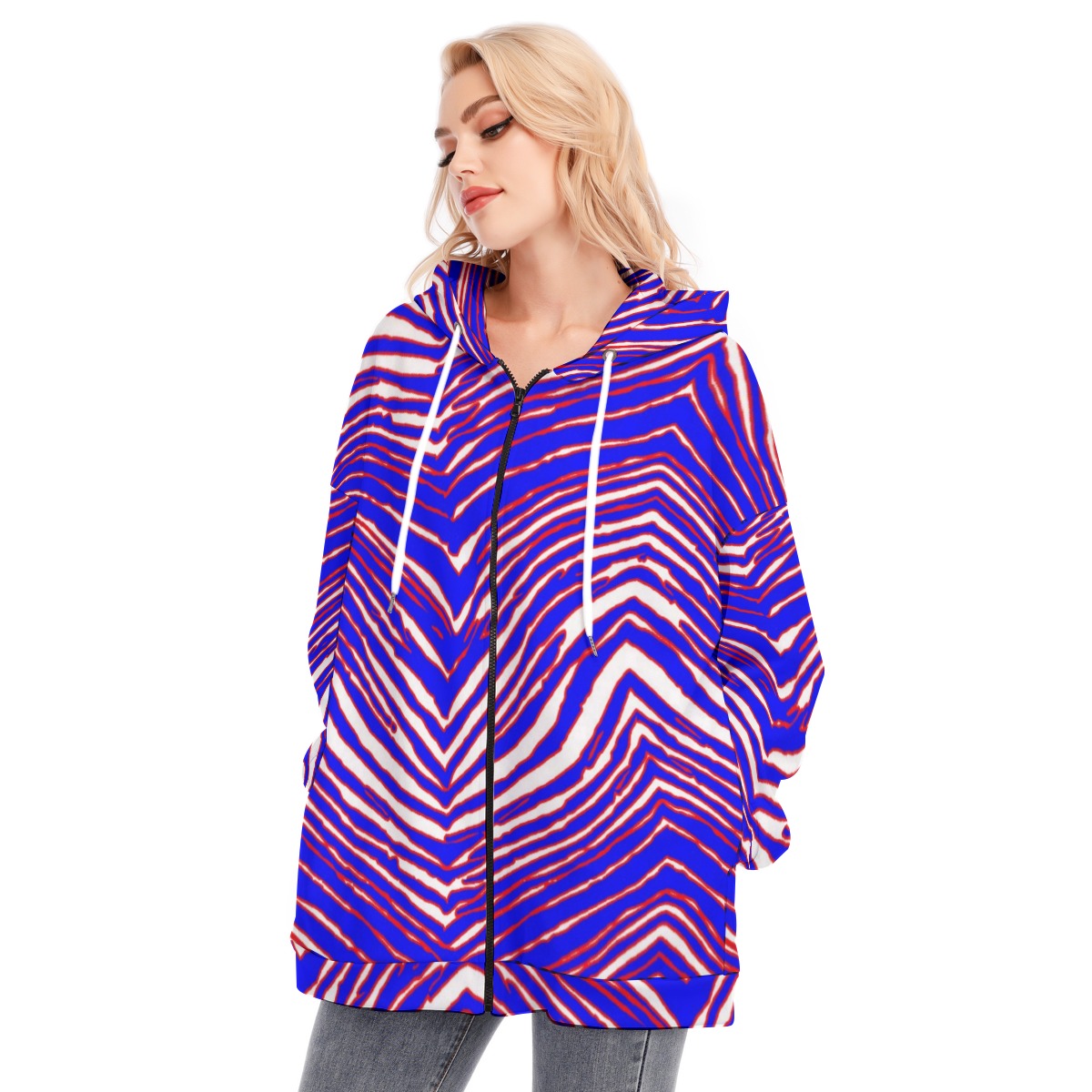 Buffalo Bills Zubaz Women's Long Hoodie With Zipper Closure