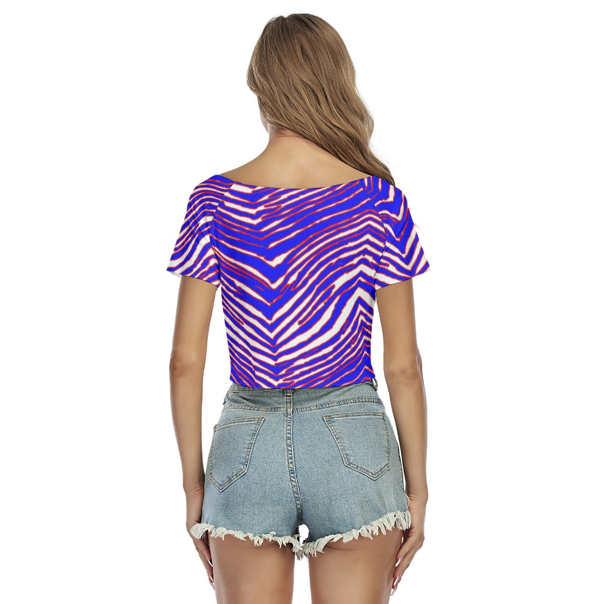 Buffalo Bills Zubaz Women's Raglan Drawstring Front Crop Tee