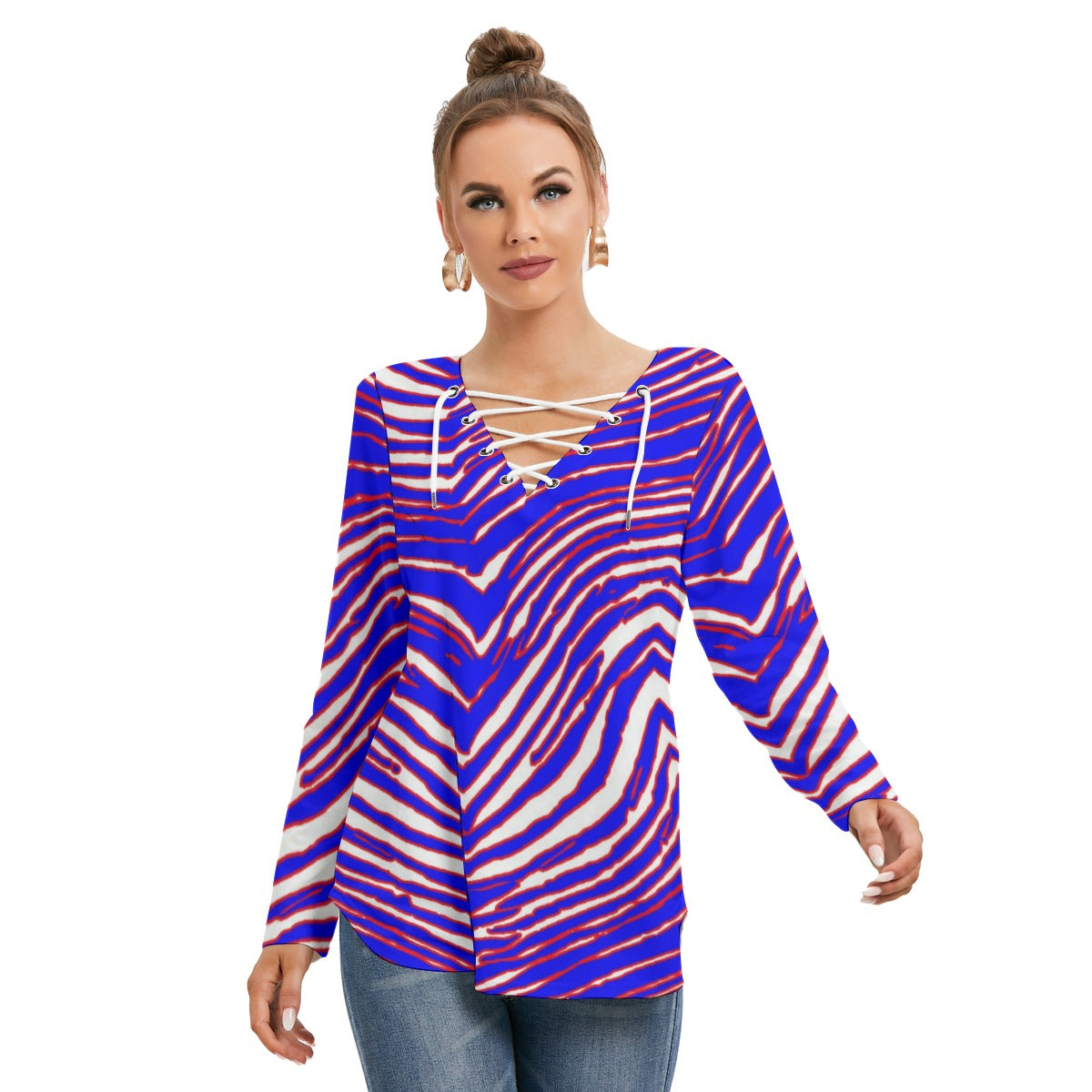 Buffalo Bills Zubaz Women's Long Sleeve Neckline Tie Sweatshirt