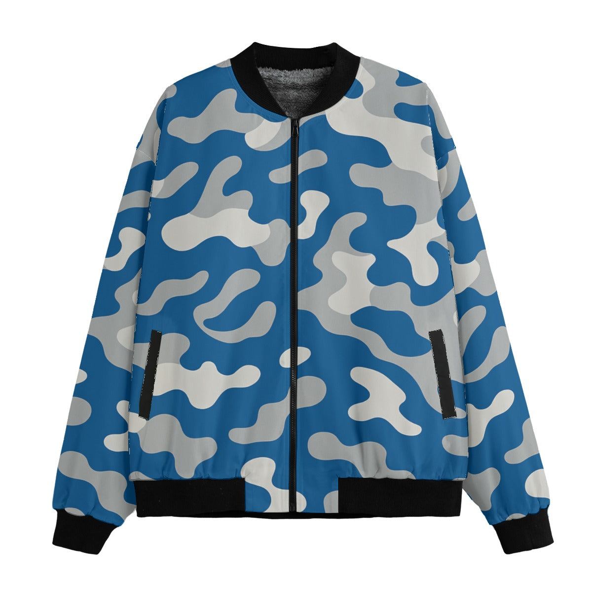 Detroit Lions Camo Fleece Bomber Jacket – Honolulu Blue, Silver and White NFL Streetwear