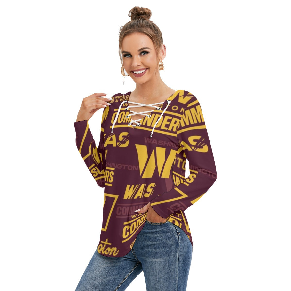Washington Commanders Women's Long Sleeve Neckline Tie Sweatshirt