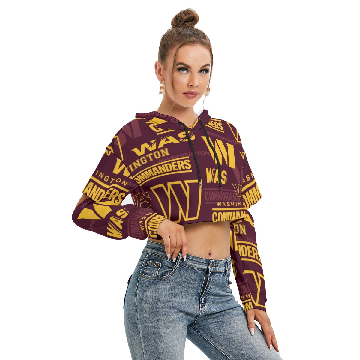 Washington Commanders Women's Heavy Fleece Hoodie With Hollow Out Sleeve