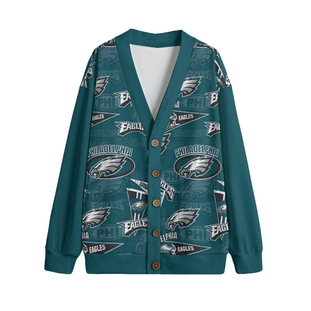 Philadelphia Football Game Day All-Over Print Unisex V-neck Knitted Fleece Cardigan With Button Closure