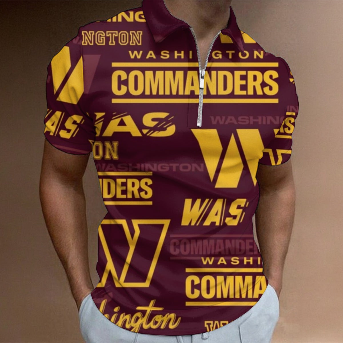 Washington Commanders Men's Half Zip Polo Shirt With Short Sleeve
