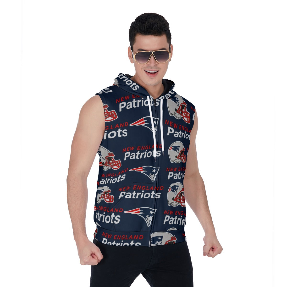 New England Football Game Day All-Over Print Men's Zipper-Up Sleeveless Hoodie