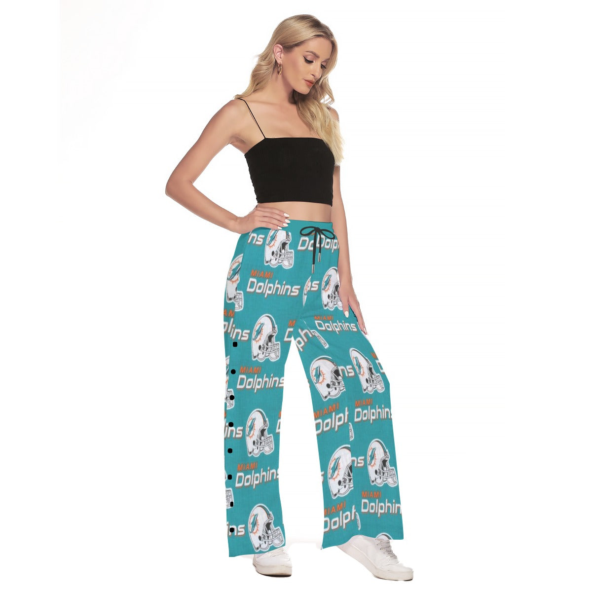 Miami Football Game Day All-Over Print Women's Side Slit Snap Button Trousers