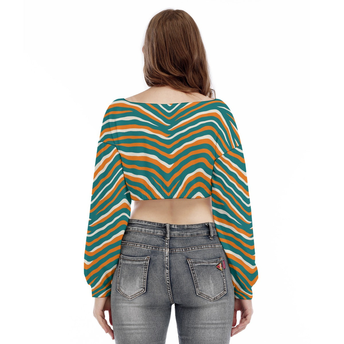 Miami Football Game Day All-Over Print Women's V-neck Long Sleeve Cropped Sweatshirt