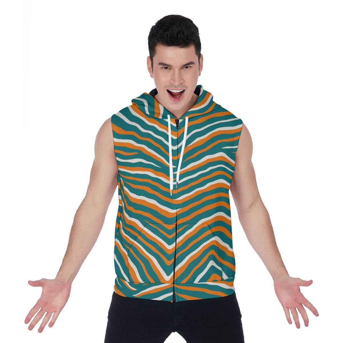 Miami Football Game Day All-Over Print Men's Zipper-Up Sleeveless Hoodie