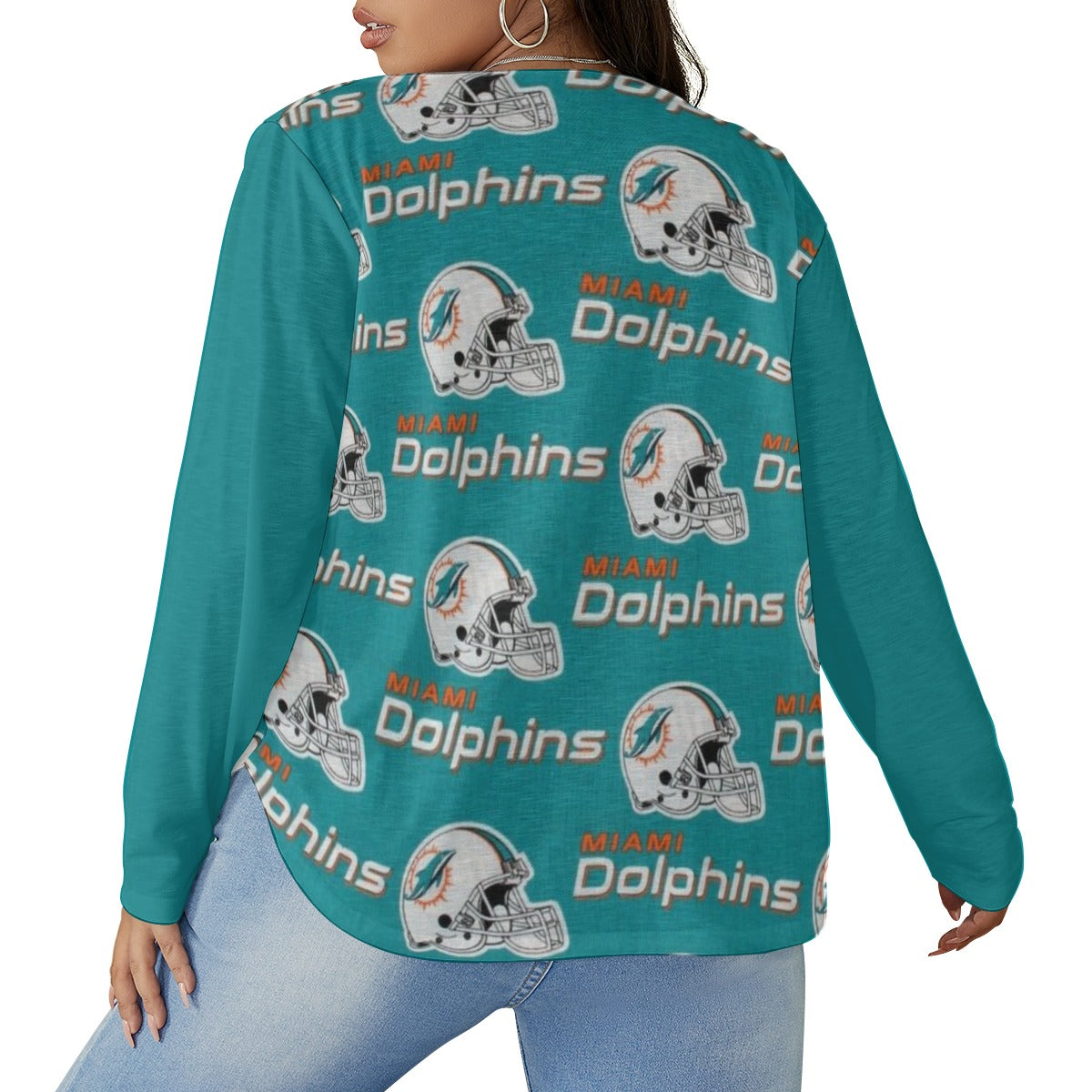 Miami Football Game Day All-Over Print Women's V-neck T-shirt With Curved Hem(Plus Size)