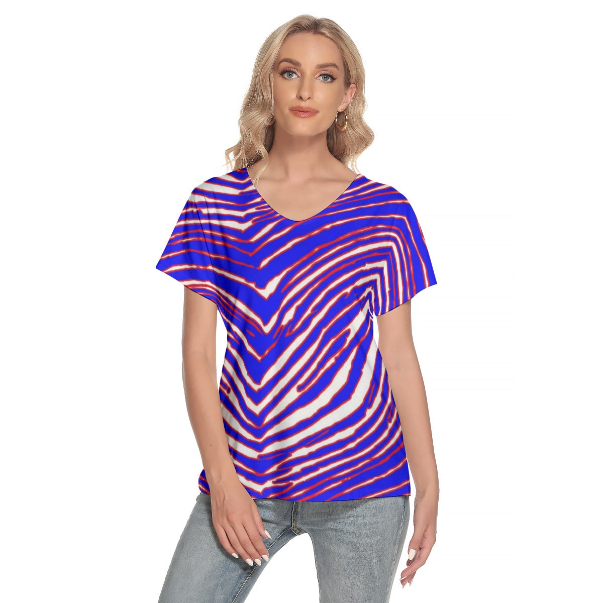Buffalo Bills Zubaz Women's Loose V-neck Short Sleeve T-shirt