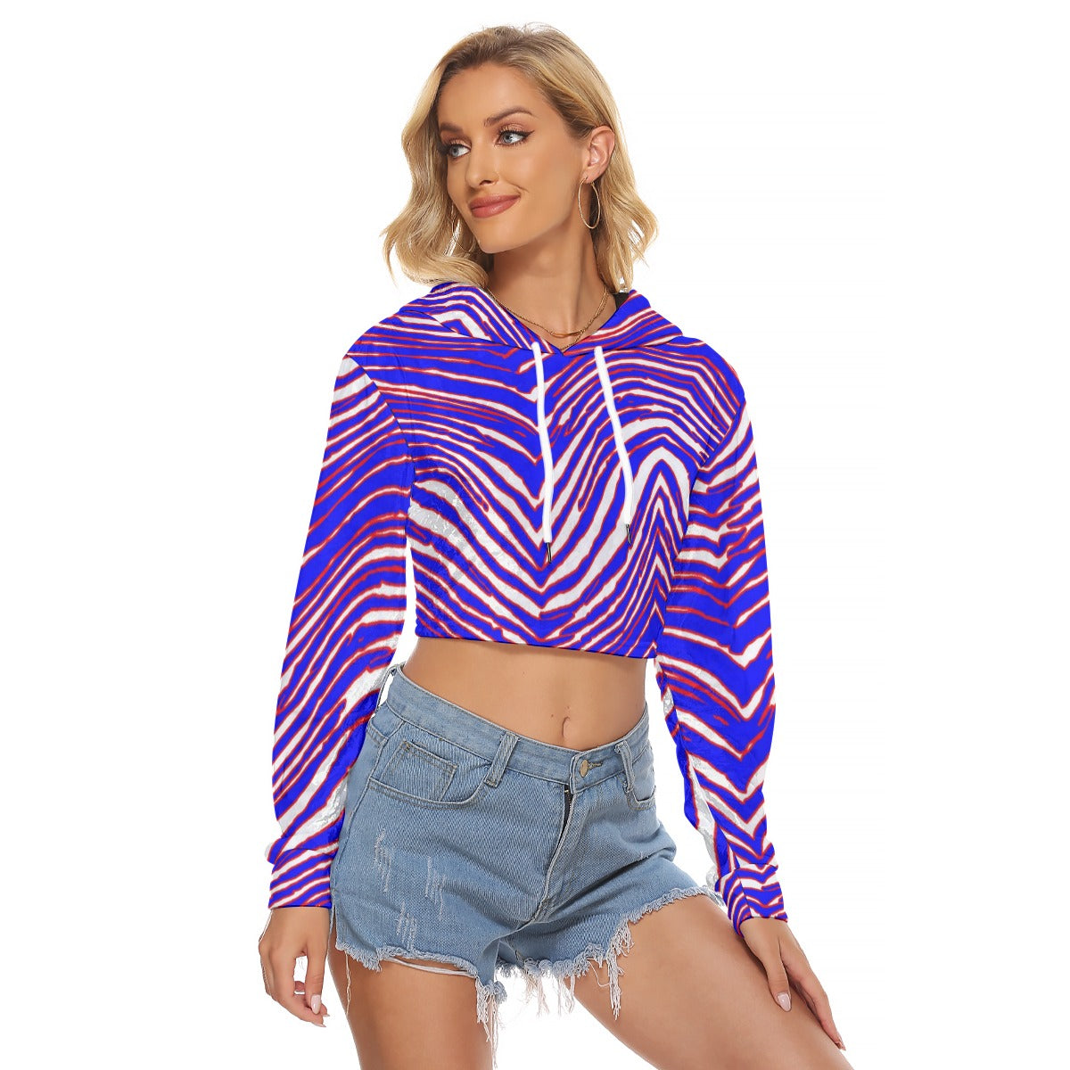 Buffalo Bills Zubaz Women's Crop Top Hoodie|Velvet