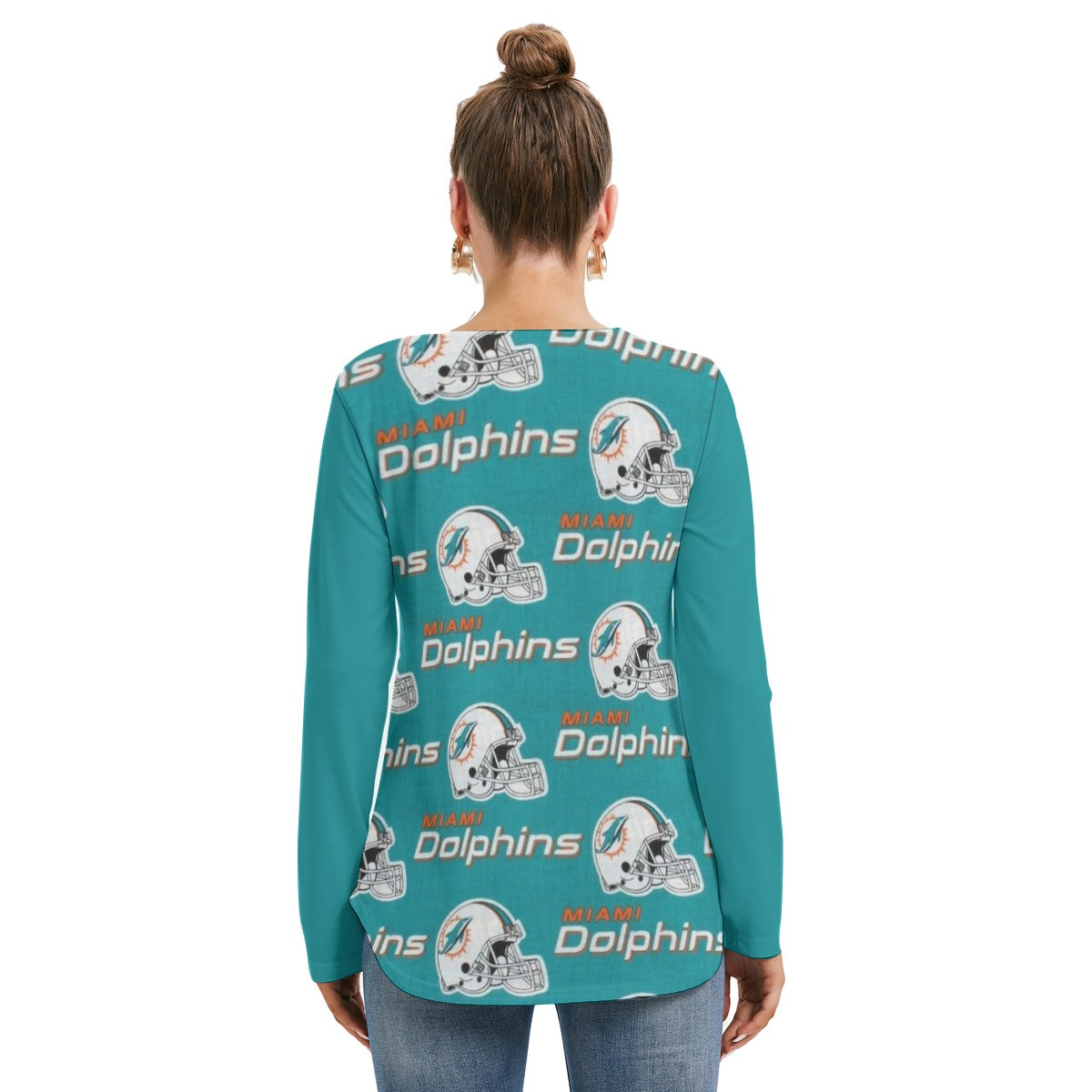 Miami Football Game Day All-Over Print Women's Long Sleeve Neckline Tie Sweatshirt