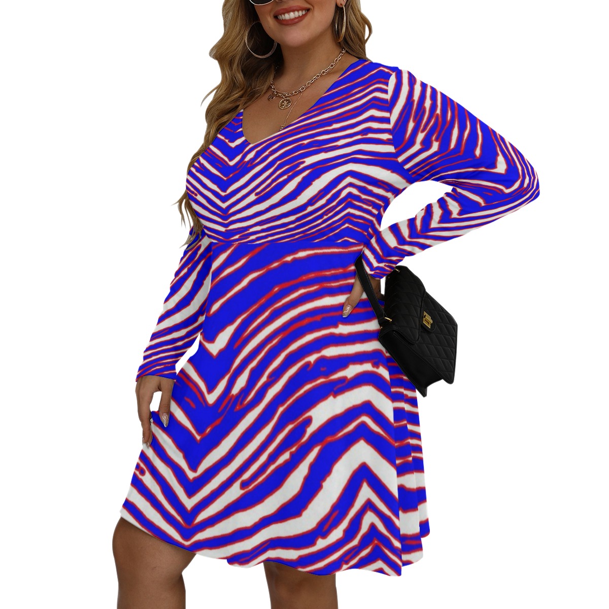 Buffalo Bills Zubaz Women's V-neck Long Sleeve Dress(Plus Size)