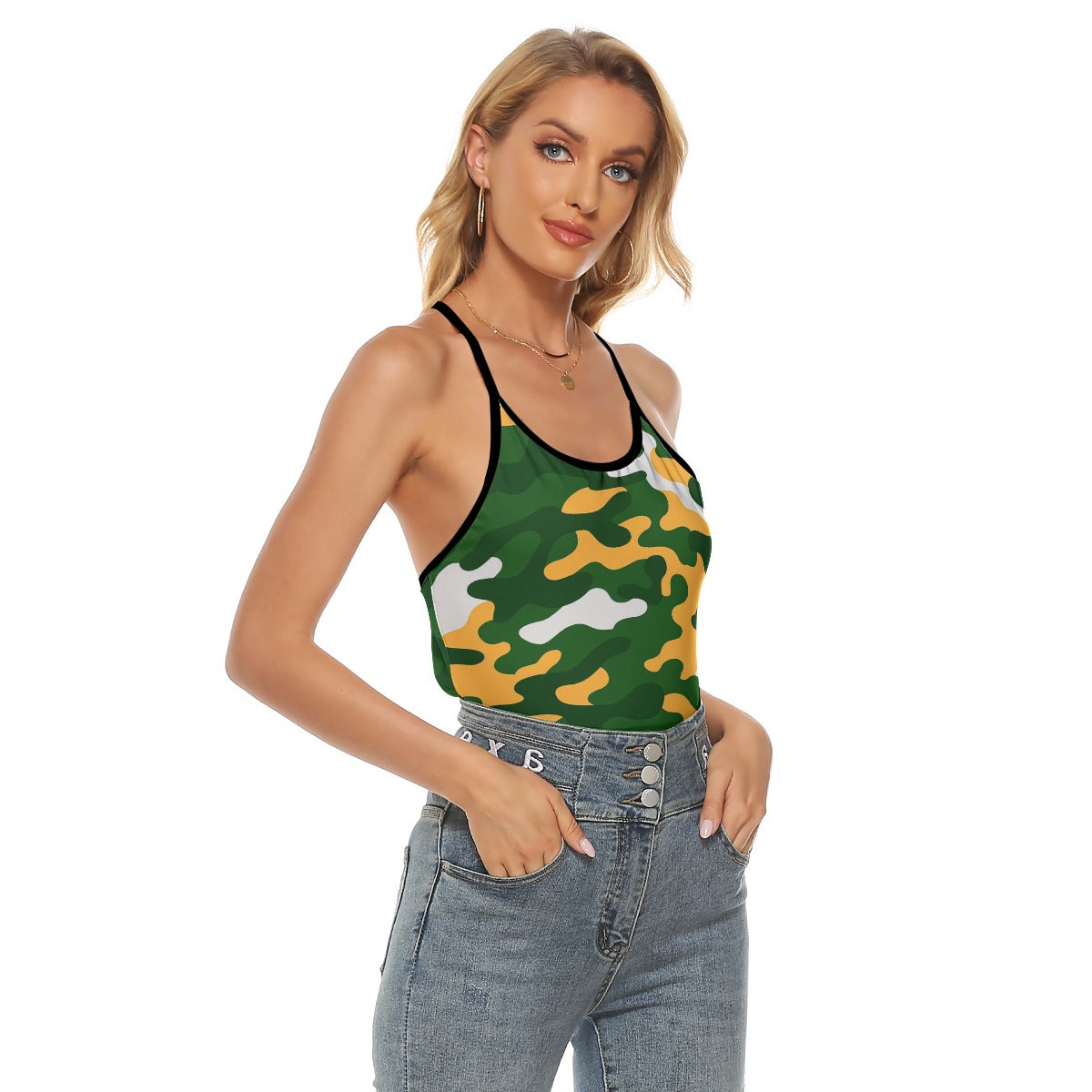 Green Bay Football Game Day All-Over Print Women's Criss-Cross Open Back Tank Top