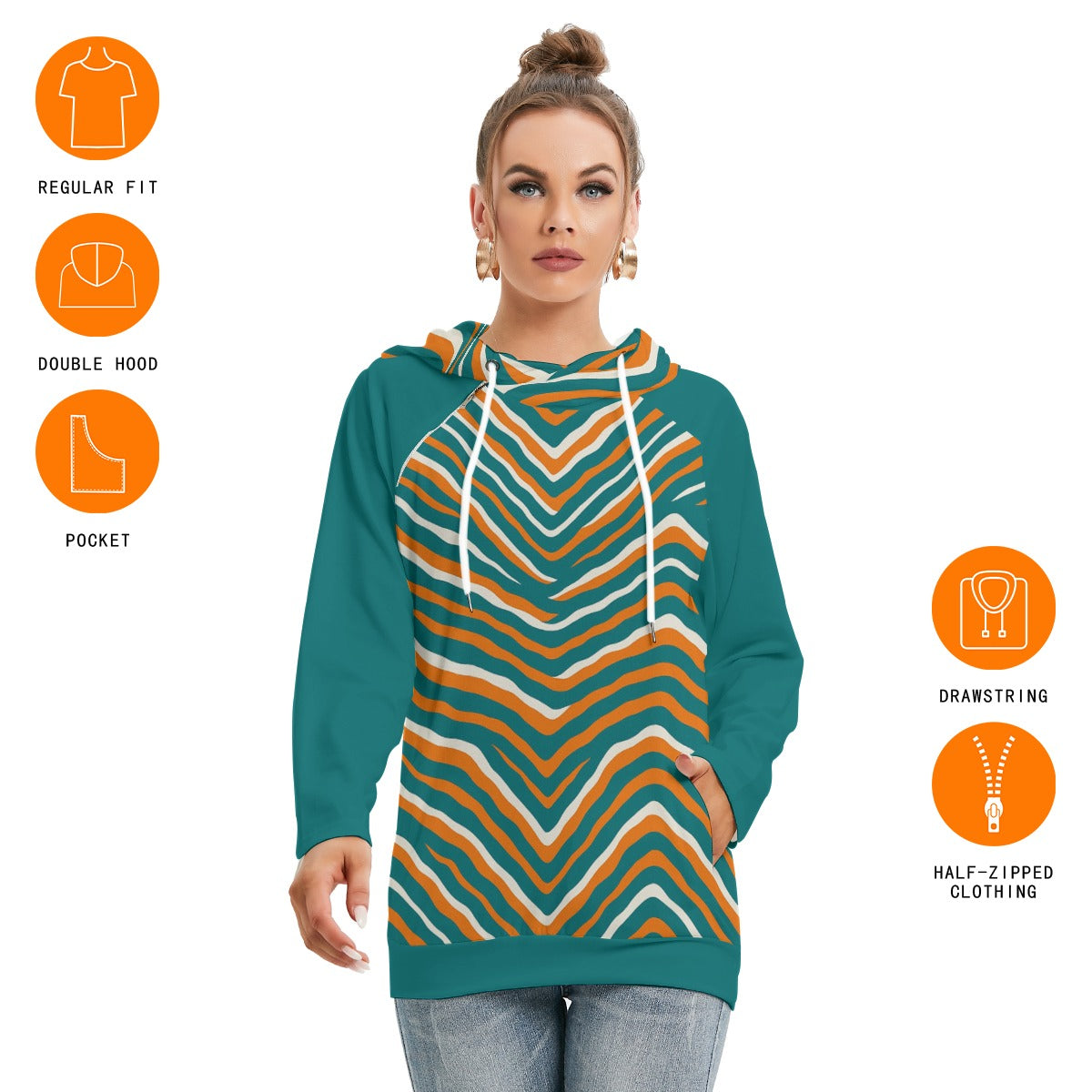 Miami Football Game Day All-Over Print Women's Hoodie With Double Hood