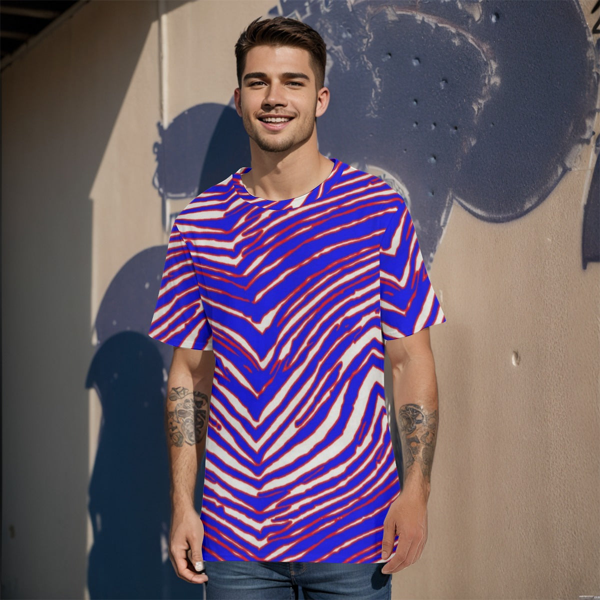 Buffalo Bills Zubaz Men's O-Neck T-Shirts|Interlock