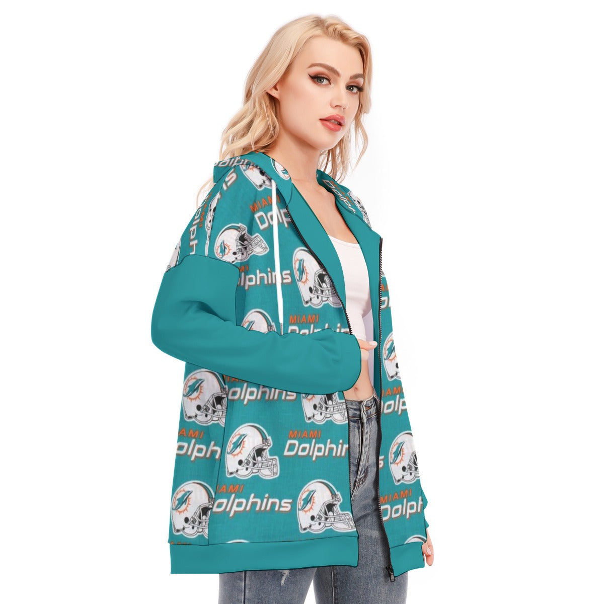 Miami Football Game Day All-Over Print Women's Long Hoodie With Zipper Closure