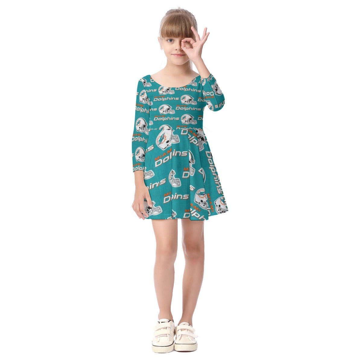 Miami Football Game Day All-Over Print Kid's Long Sleeve Dress