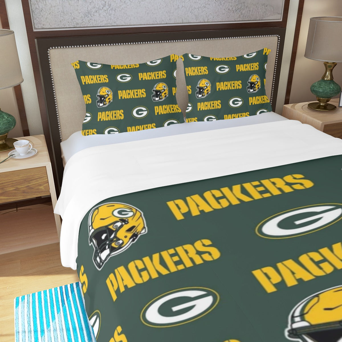 Green Bay Football Game Day Three Piece Duvet Bedding Set