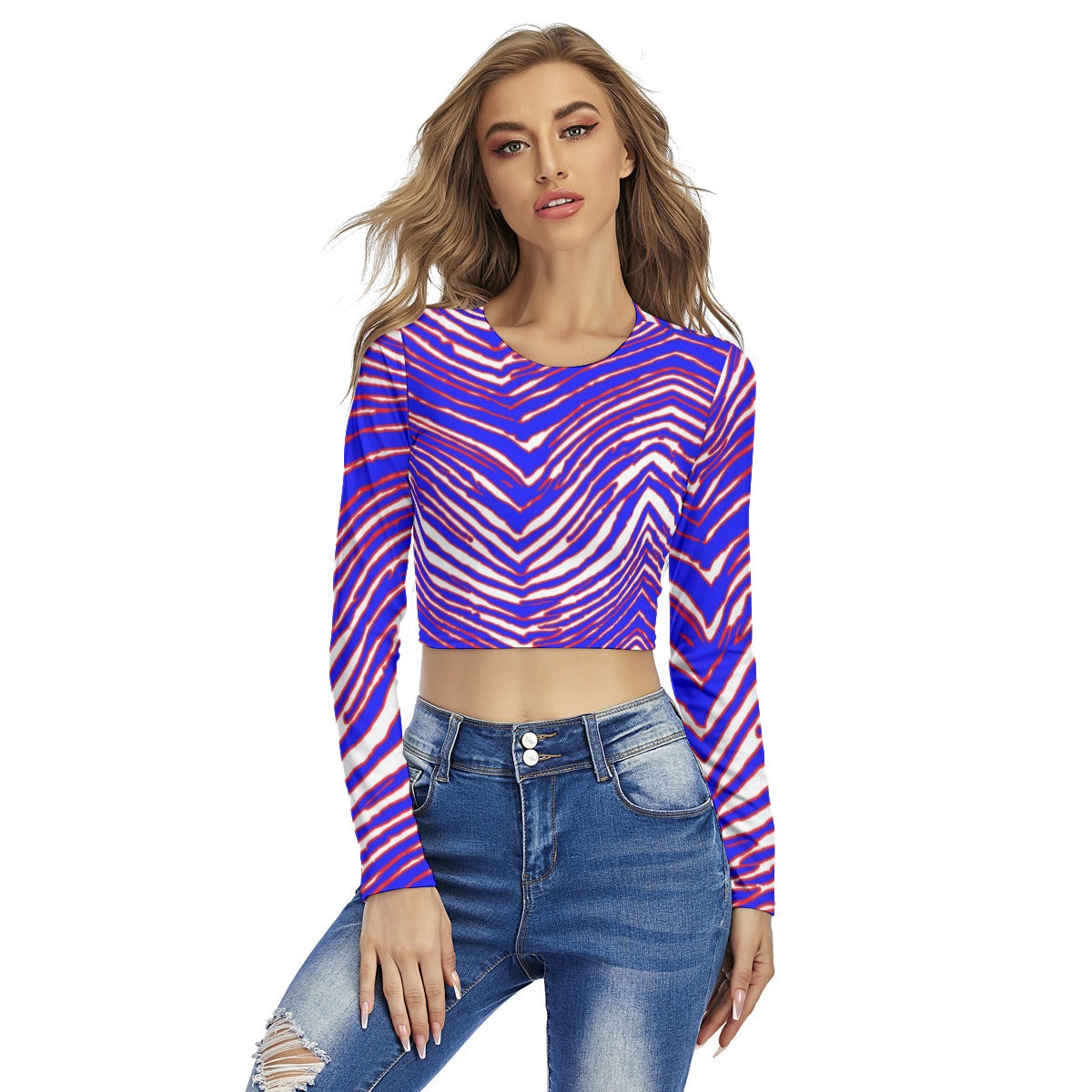 Buffalo Bills Zubaz Women's Round Neck Crop Top T-Shirt